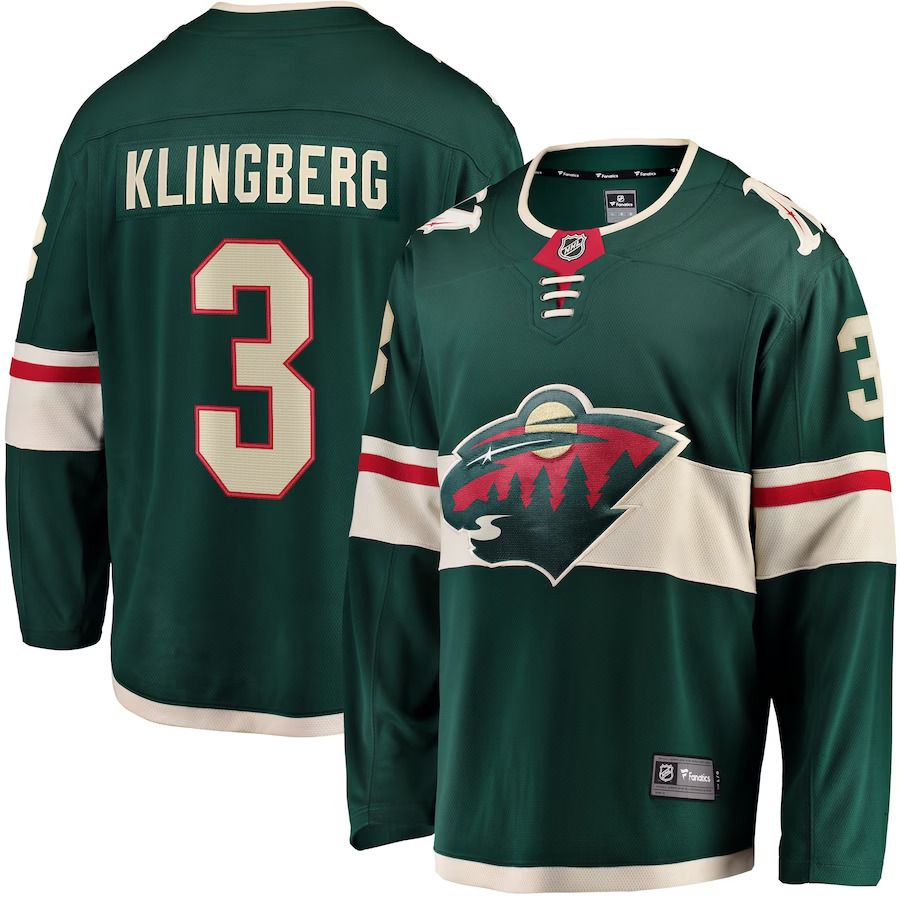 Men Minnesota Wild #3 John Klingberg Fanatics Branded Green Home Breakaway NHL Jersey